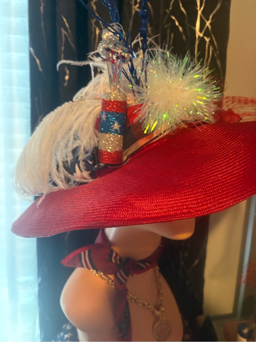 2 vintage patriotic hats. Wide-Brim Hat with Patriotic Trim🇺🇸 for u and bestie🇺🇸